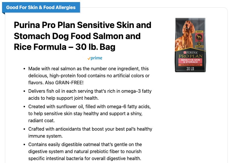 Purina Pro Plan Sensitive Skin and Stomach Dog Food Salmon and Rice Formula – 30 lb. Bag