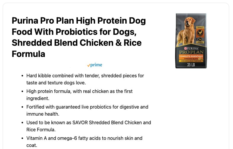 Purina Pro Plan high protein dog food